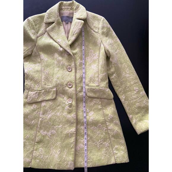 ANN TAYLOR Retro Green Textured Floral Mid-Length Coat sz 4 - Picture 13 of 13
